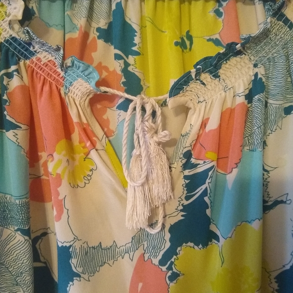 Joie | Colorful Abstract Retro-Inspired Floral Silk Peasant Blouse Top - Picture 3 of 6